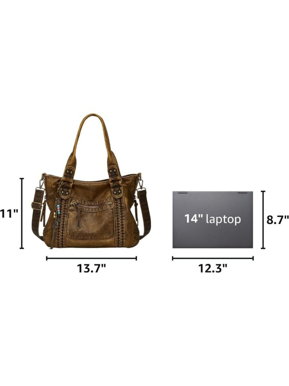 Large Soft Leather Crossbody Tote Bag for Women - Vintage Y2K Hobo Shoulder - Picture 3 of 7